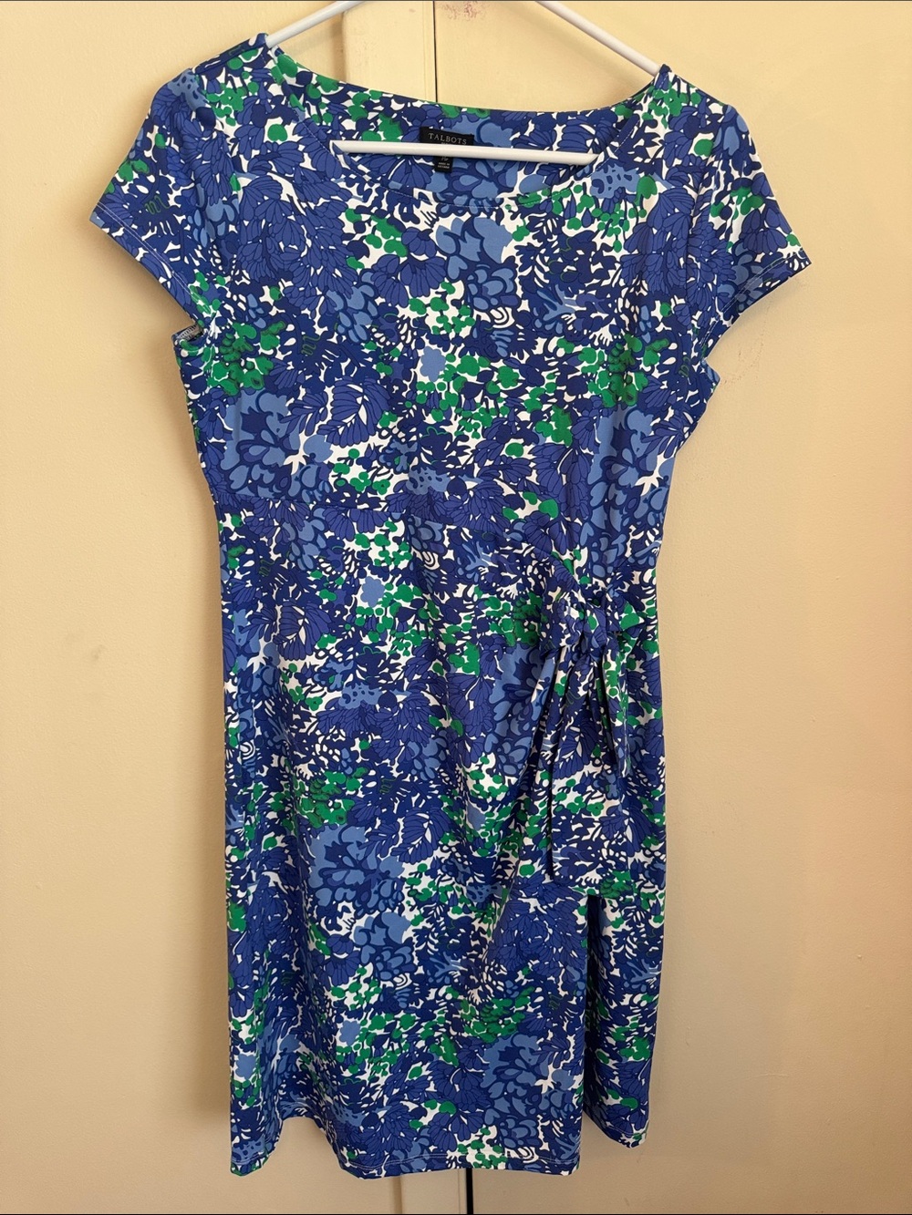 Talbots Blue, Green & White Floral Cap-Sleeve Dress